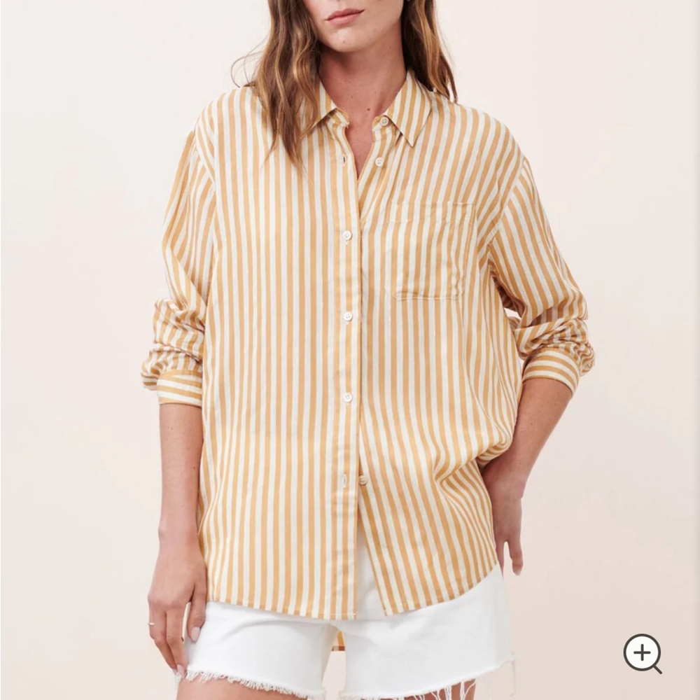Jenni Kayne Boyfriend Shirt in Mustard Stripe, Size XS